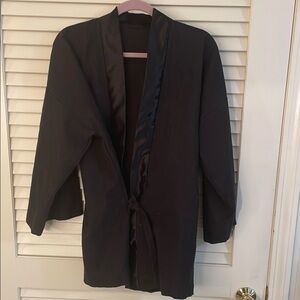 Blazer with Lapels and Full-Length Black Oriental Inspired Belted Jacket